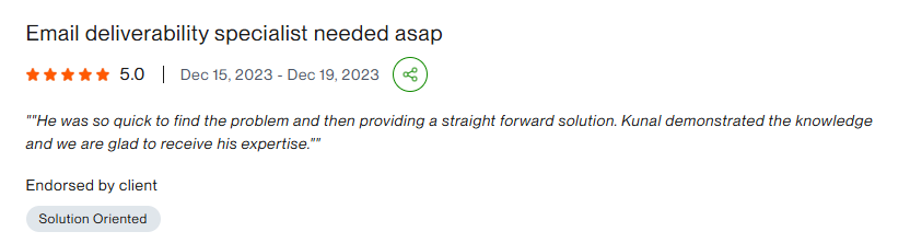 Upwork review: so quick to find the problem and provide a straightforward solution