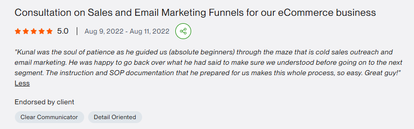 Upwork review: the soul of patience, instruction and SOP documentation makes this whole process so easy