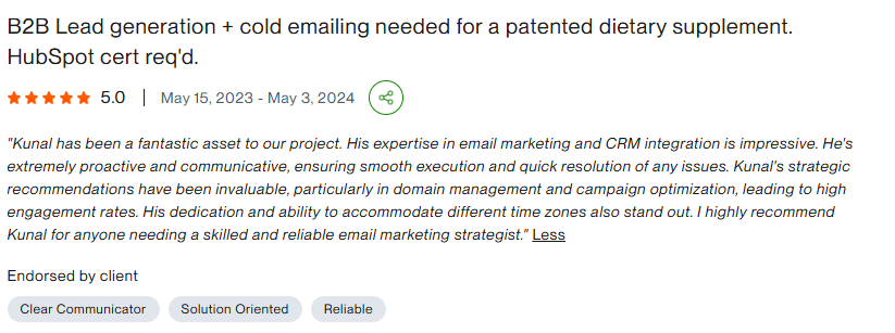 Upwork review: fantastic asset to our project, strategic recommendations invaluable, leading to high engagement rates
